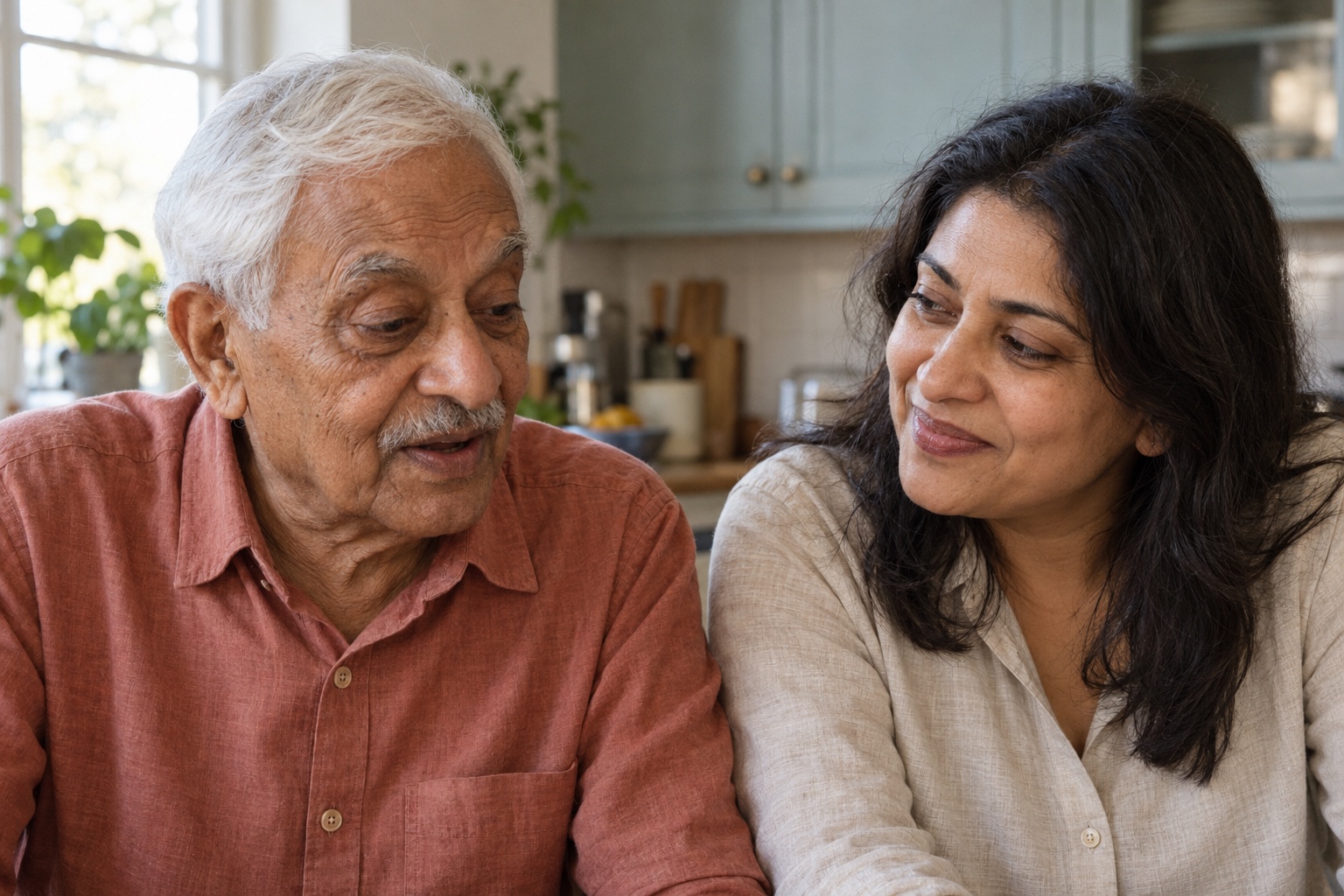A father telling his daughter a story at home
